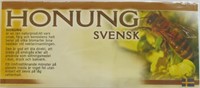 Etikett "Honung svensk" brun text